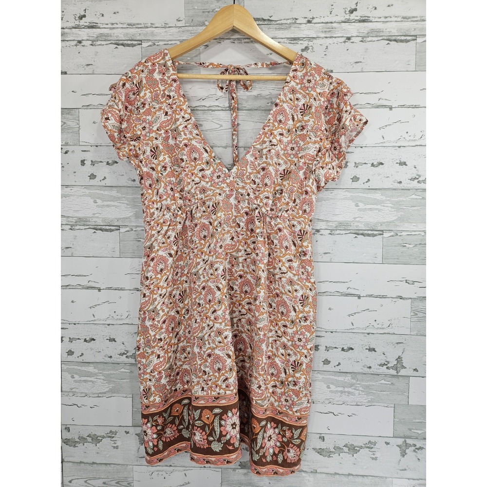 Loft Beach Womens Large Linen Blend Cover up Mini Dress Paisley Floral Pockets